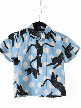 Amiri Kid's Boy's Cotton Poplin Collared Button Down Shirt Panther Print Pattern